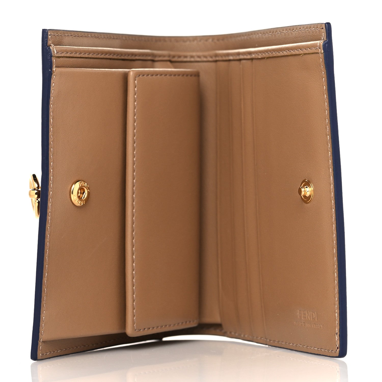 Fendi Vitello Liberty Vitello Century Bi-Color By The Way Compact Bi-Fold Wallet Bordeaux Sand 5 of 7