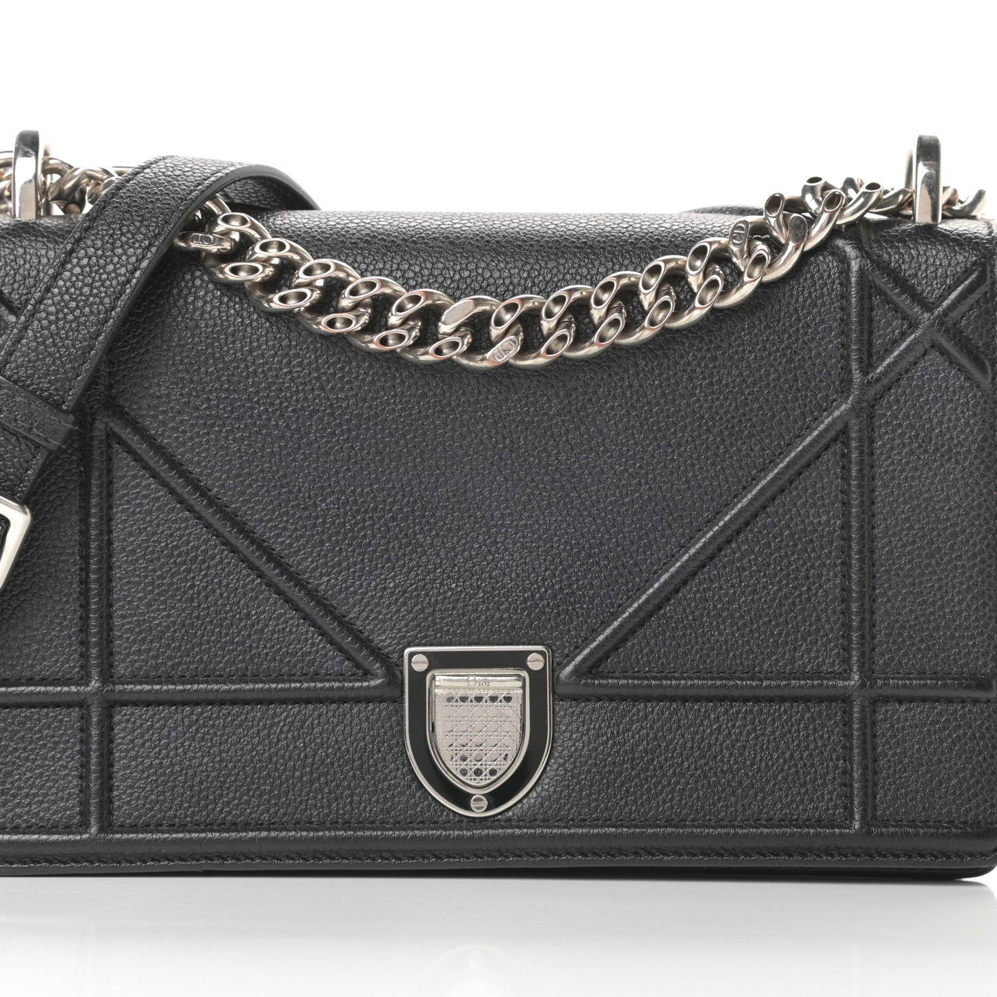 Grained Calfskin Small Diorama Flap Bag Black