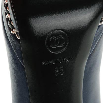 Chanel Calfskin CC Cap Toe Platform Chain Pumps 35 Navy Black 6 of 9