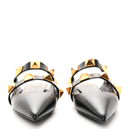 Valentino Garavani Calfskin Roman Stud Flat Mules 37.5 Black 2 of 10