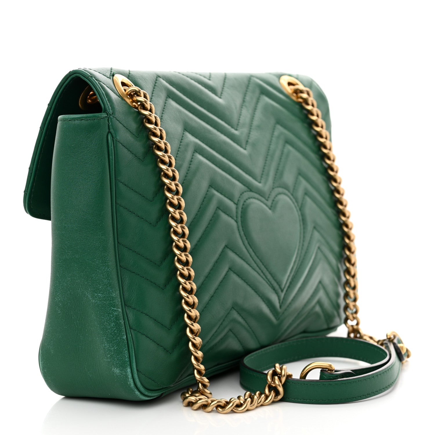 Gucci Calfskin Matelasse Medium GG Marmont Shoulder Bag Emerald Green 3 of 18