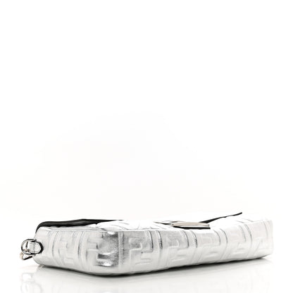 Fendi Vitello Catalan Mirror FF 1974 Embossed Large Baguette Argento 4 of 8