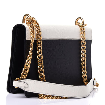 Prada Saffiano Soft Calfskin Chain Crossbody Bag Bianco Black 3 of 10