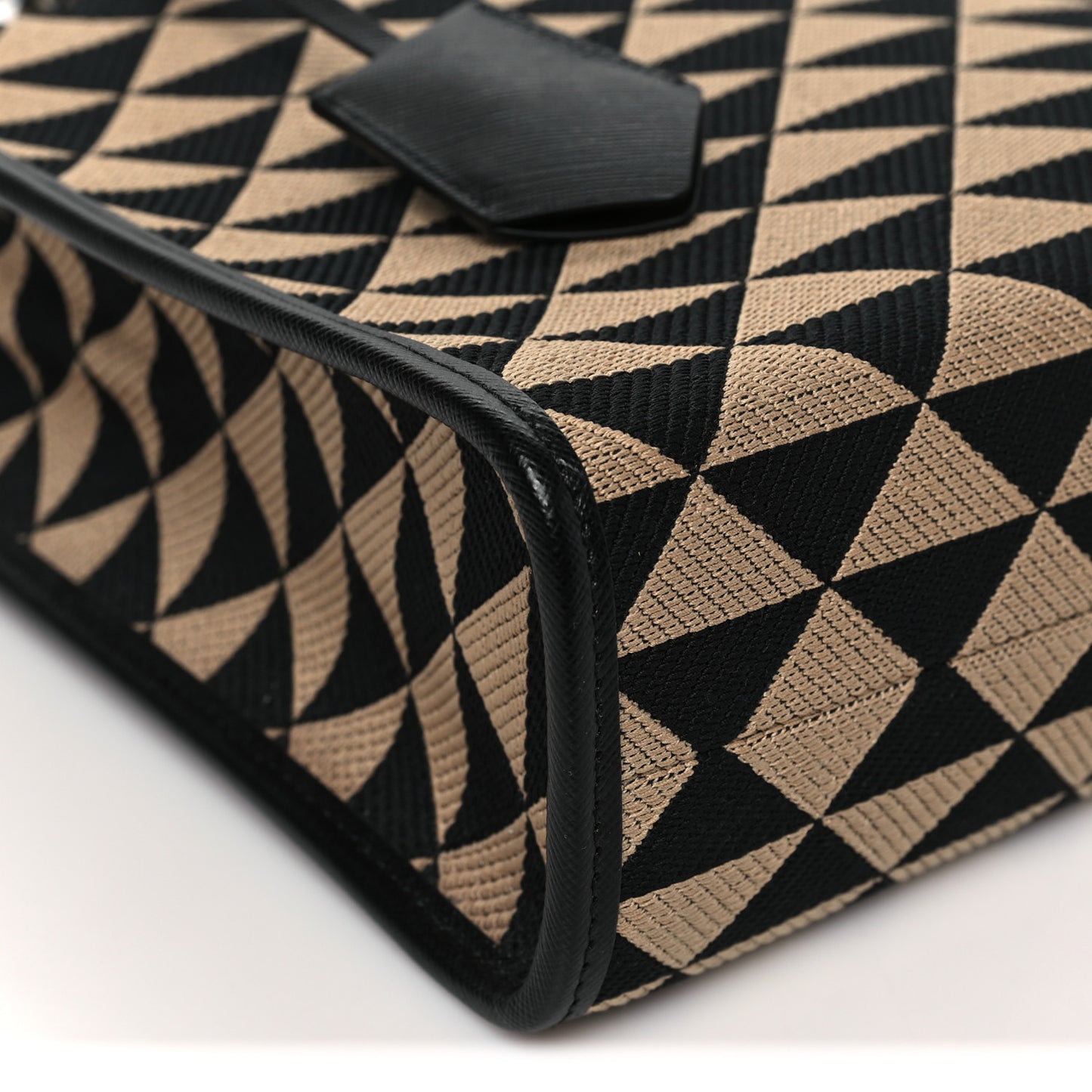 Jacquard Saffiano Triangolo Symbole Embroidered Small Tote Black Corda