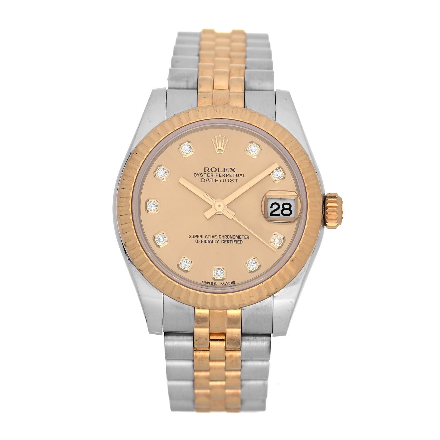 Rolex Stainless Steel 18K Yellow Gold Diamond 31mm Oyster Perpetual Datejust Watch Champagne 178273 1 of 5