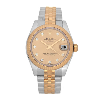 Rolex Stainless Steel 18K Yellow Gold Diamond 31mm Oyster Perpetual Datejust Watch Champagne 178273 1 of 5