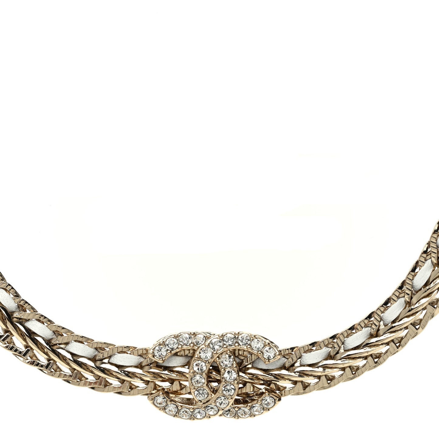 Metal Lambskin Crystal CC Choker Necklace Gold White