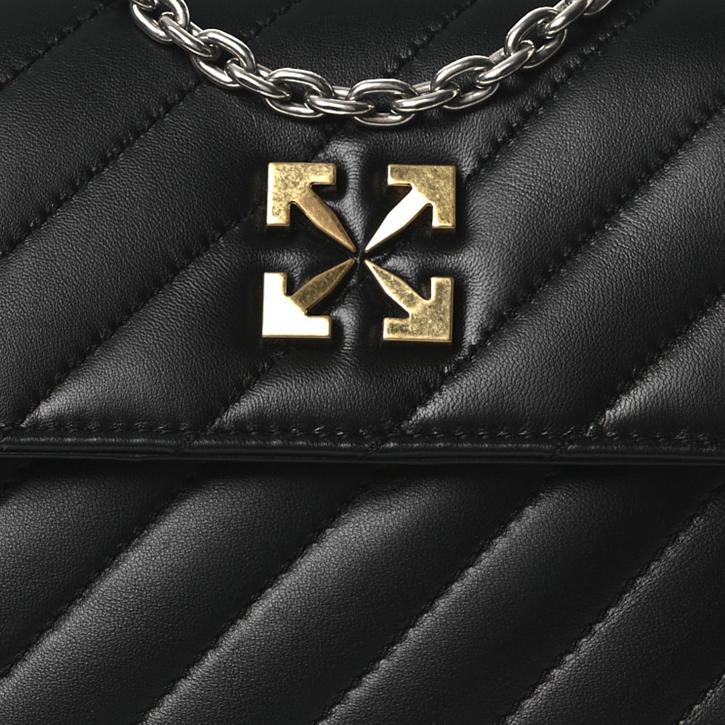 Calfskin Diagonal Quilted Jackhammer 24 Shoulder Bag Black