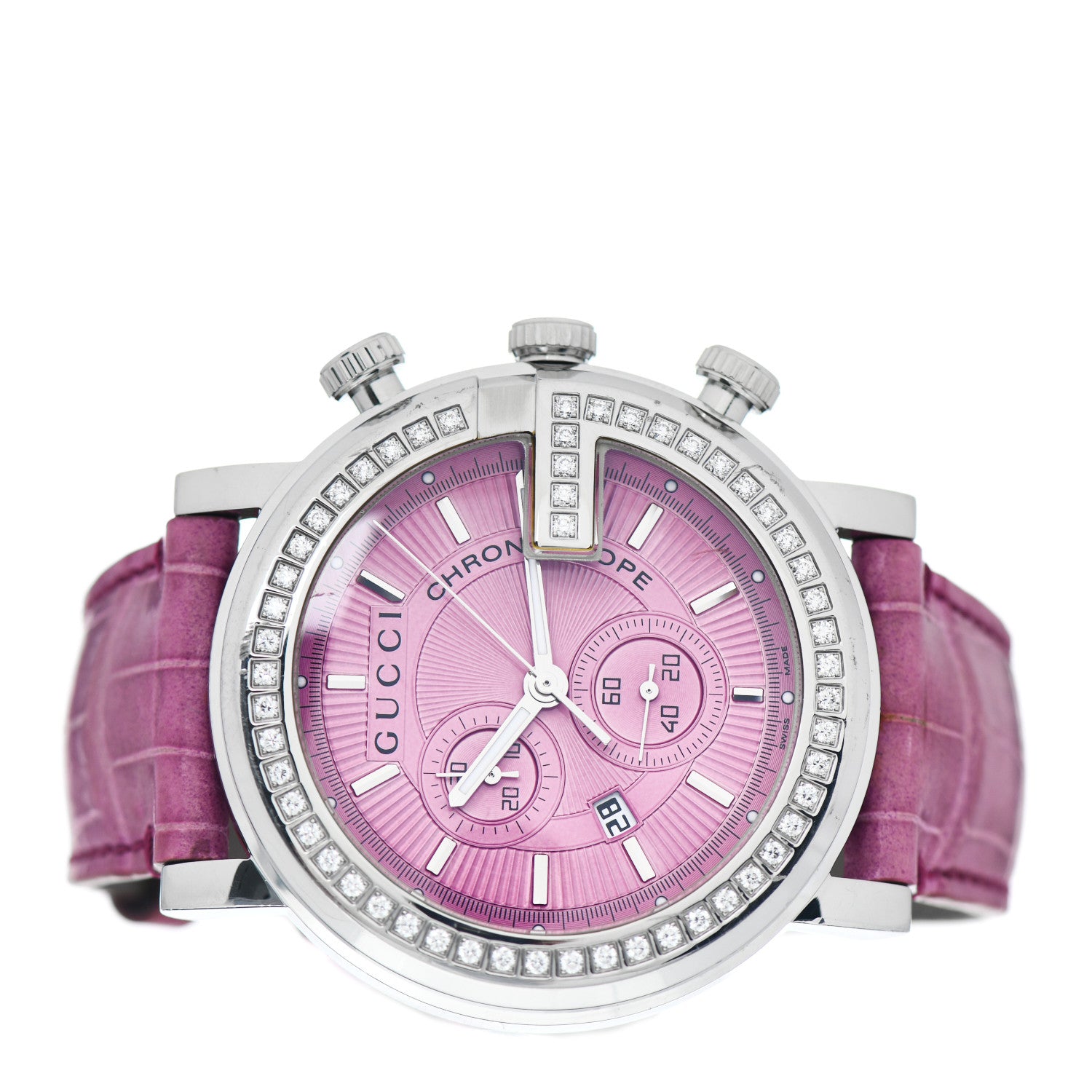 Gucci Stainless Steel Alligator Diamond Bezel 44mm G-Chrono Quartz Watch Pink 2 of 4