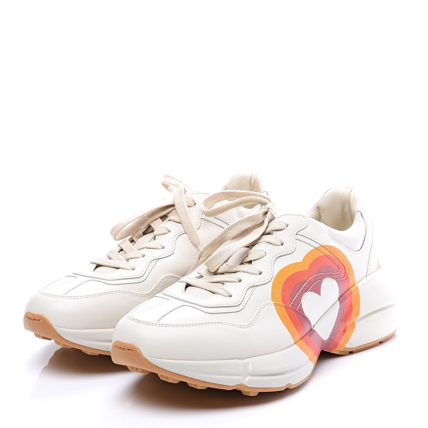 Calfskin Interlocking G Heart Womens Rhyton Sneakers 38 Mystic White