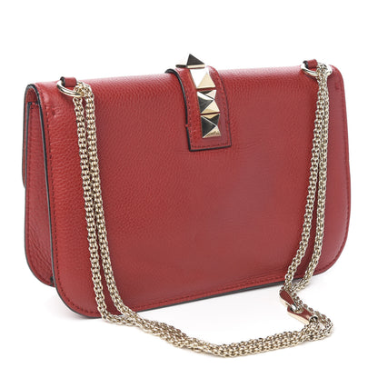 Valentino Garavani Pebbled Calfskin Medium Glam Lock Rockstud Flap Red 2 of 8