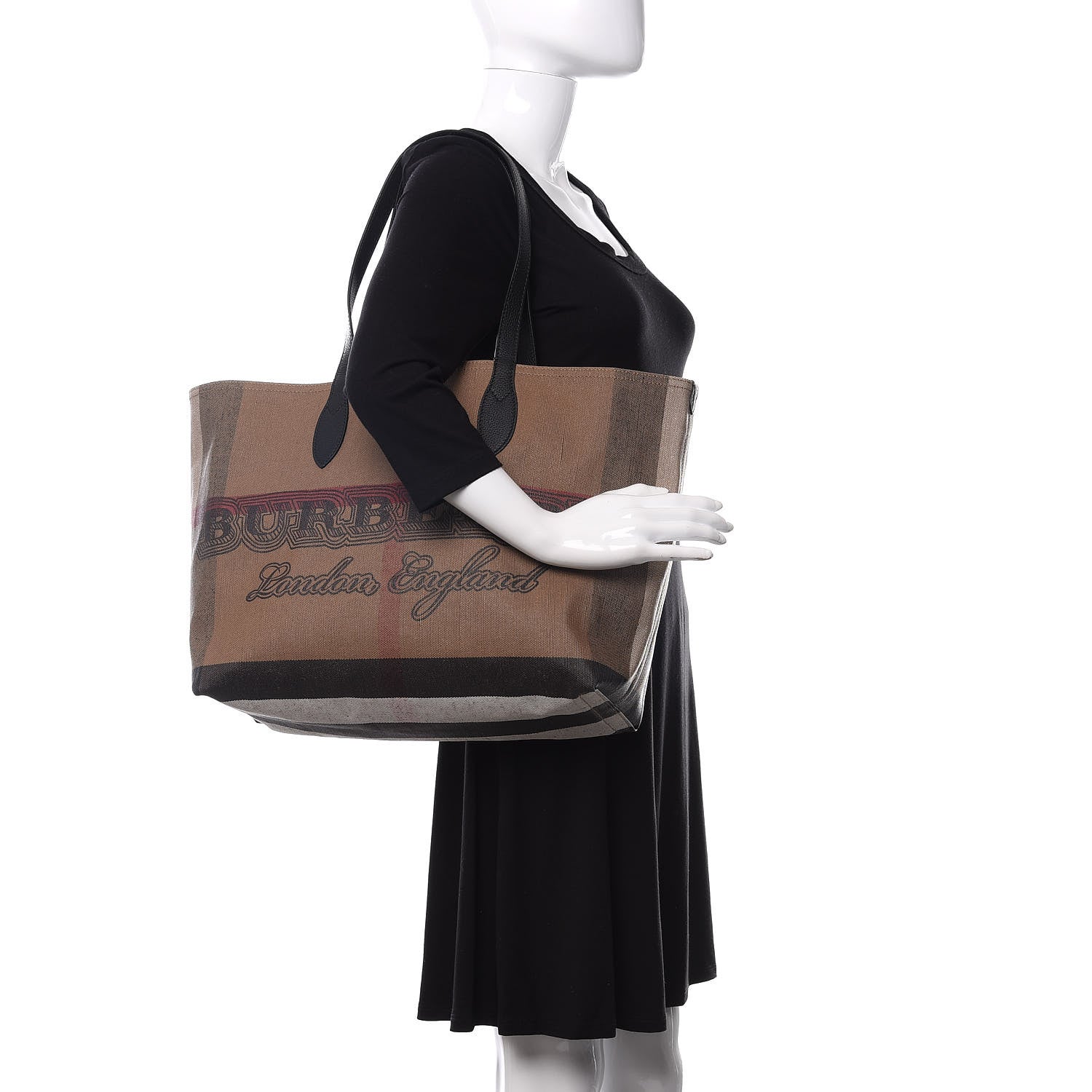Burberry Coated Canvas Mega Check Medium Doodle Tote Black 2 of 8