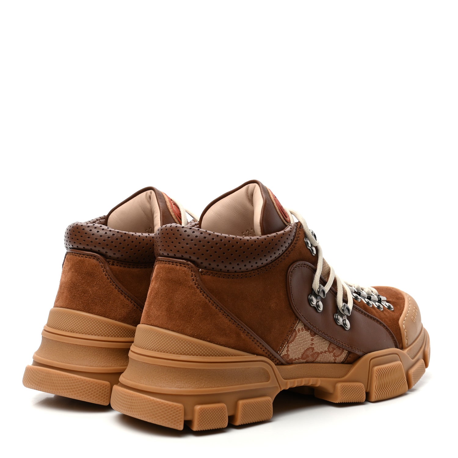 Gucci X SEGA Suede Calfskin GG Monogram Mens Flashtrek Sneakers 7.5 New Cuir Beige Ruggine 4 of 8