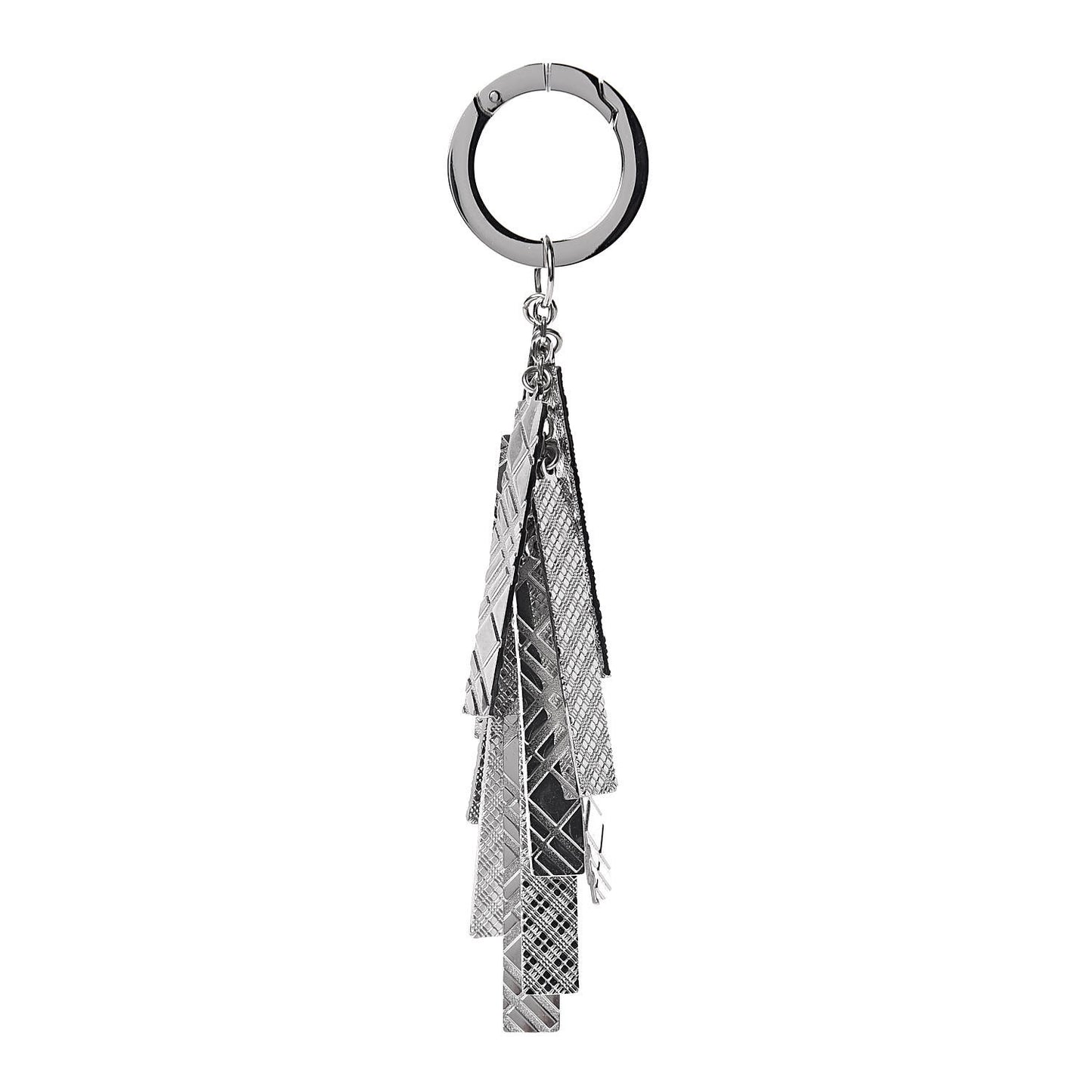 Nova Check Embossed Tags Keychain Charm Silver