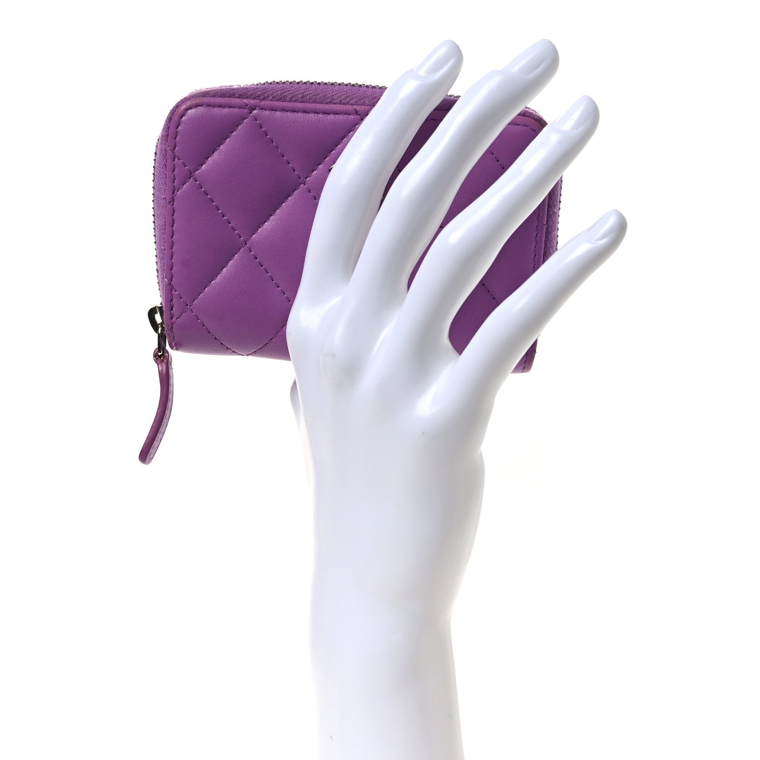 Chanel Lambskin Quilted Zip Around Coin Purse Wallet Purple 2 of 10