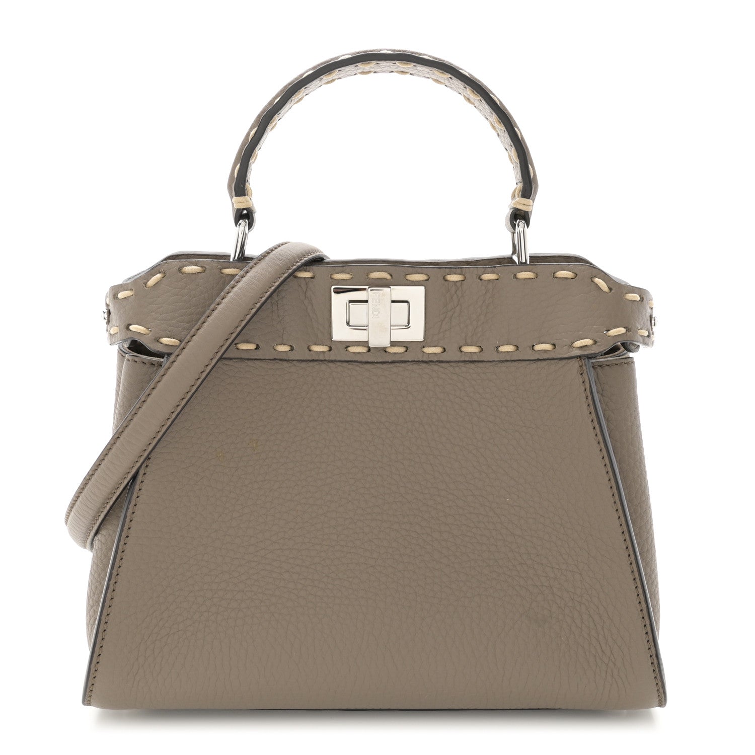 Fendi Vitello Granato Camoscio Macro Stitching Selleria Mini Peekaboo Iconic Satchel Tartufo 1 of 11
