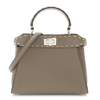 Fendi Vitello Granato Camoscio Macro Stitching Selleria Mini Peekaboo Iconic Satchel Tartufo 1 of 11