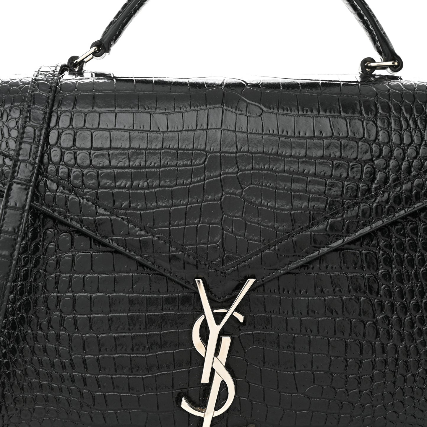 Calfskin Crocodile Embossed Medium Classic Monogram Cassandra Top Handle Black Rouge Legion