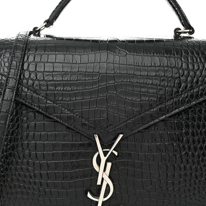 Saint Laurent Calfskin Crocodile Embossed Medium Classic Monogram Cassandra Top Handle Black Rouge Legion 7 of 11