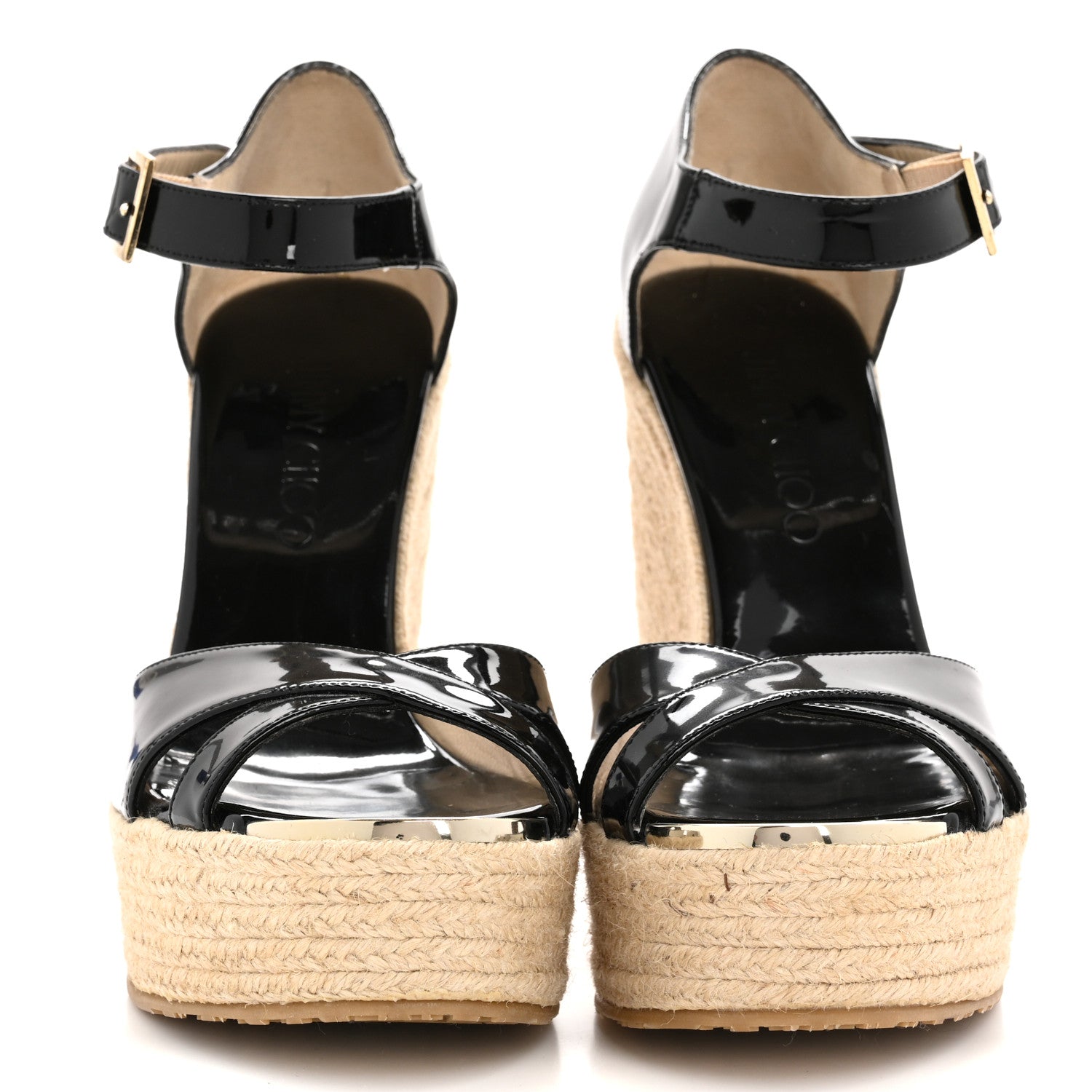 Jimmy Choo Patent Aimee Espadrille Wedge Sandals 36.5 Black 3 of 10
