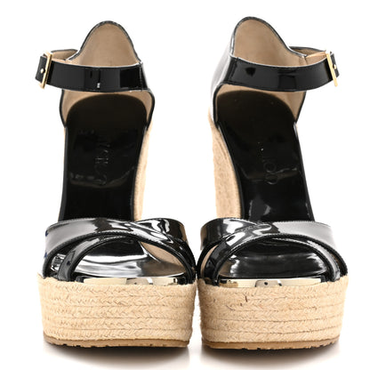 Jimmy Choo Patent Aimee Espadrille Wedge Sandals 36.5 Black 3 of 10