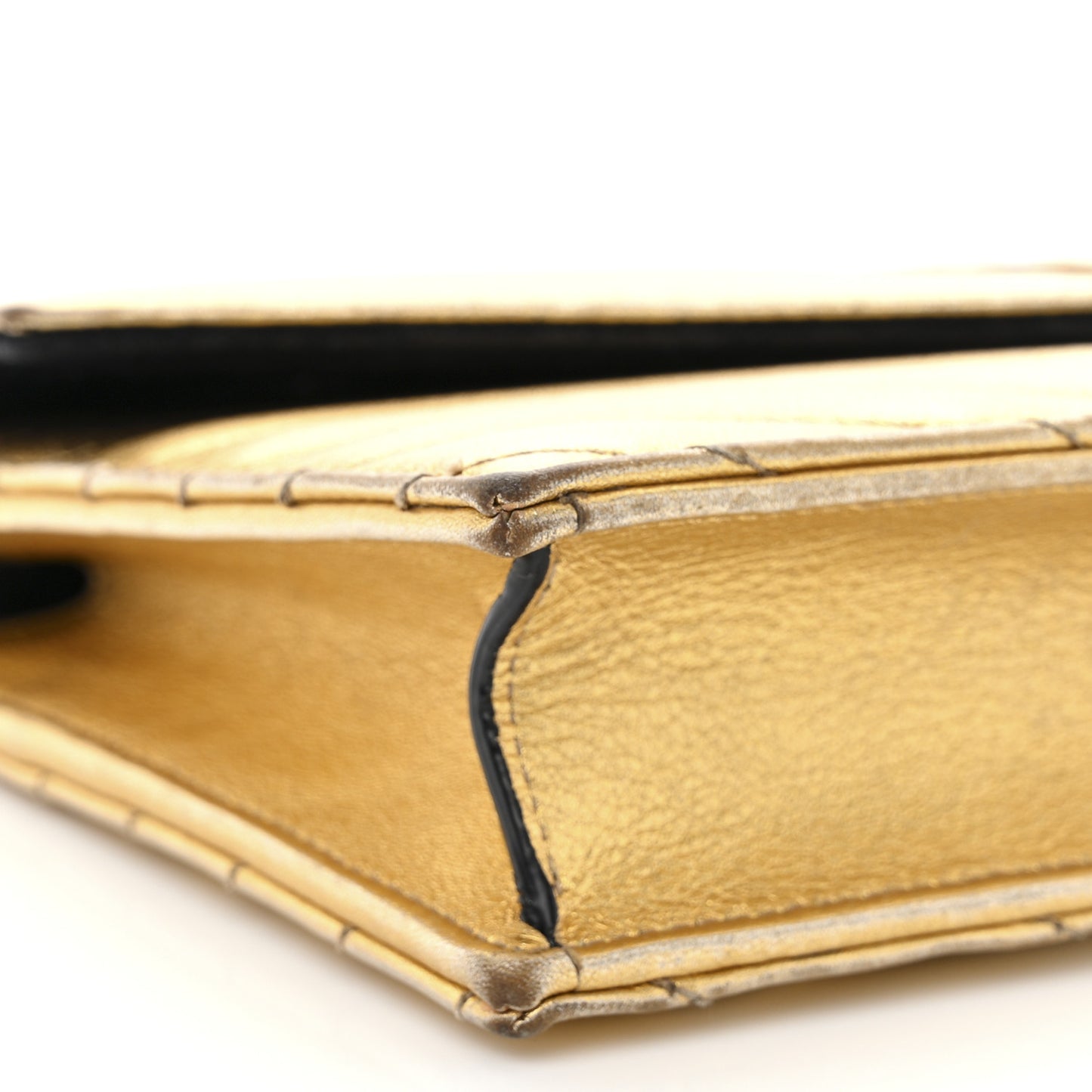 Metallic Calfskin Matelasse Chevron Monogram Envelope Chain Wallet Antic Gold