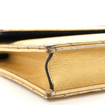Saint Laurent Metallic Calfskin Matelasse Chevron Monogram Envelope Chain Wallet Antic Gold 10 of 14