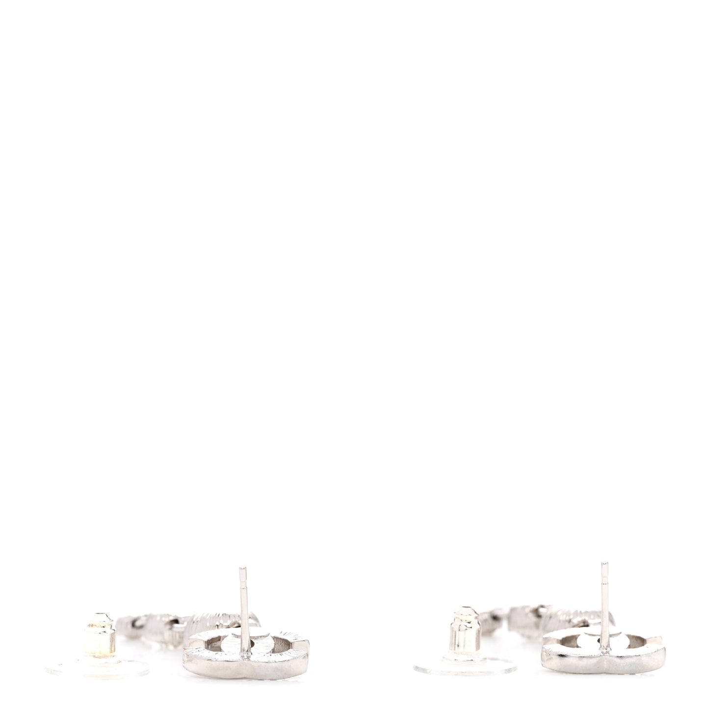 Metal Crystal CC Drop Earrings Silver