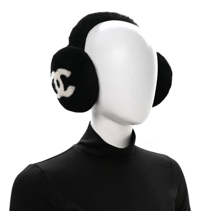 Chanel Shearling CC Ear Muffs Black White 2 of 5