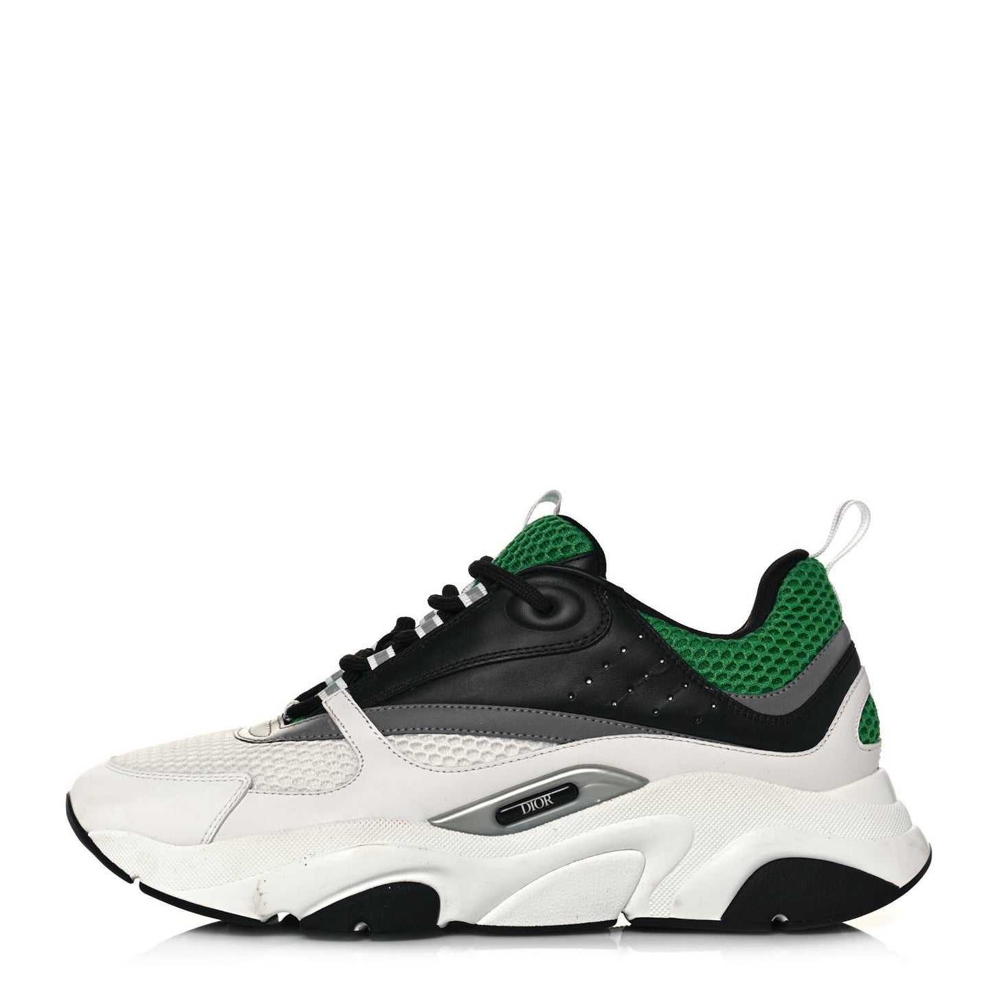 Technical Mesh Calfskin Mens B22 Sneakers 44 White Black Green