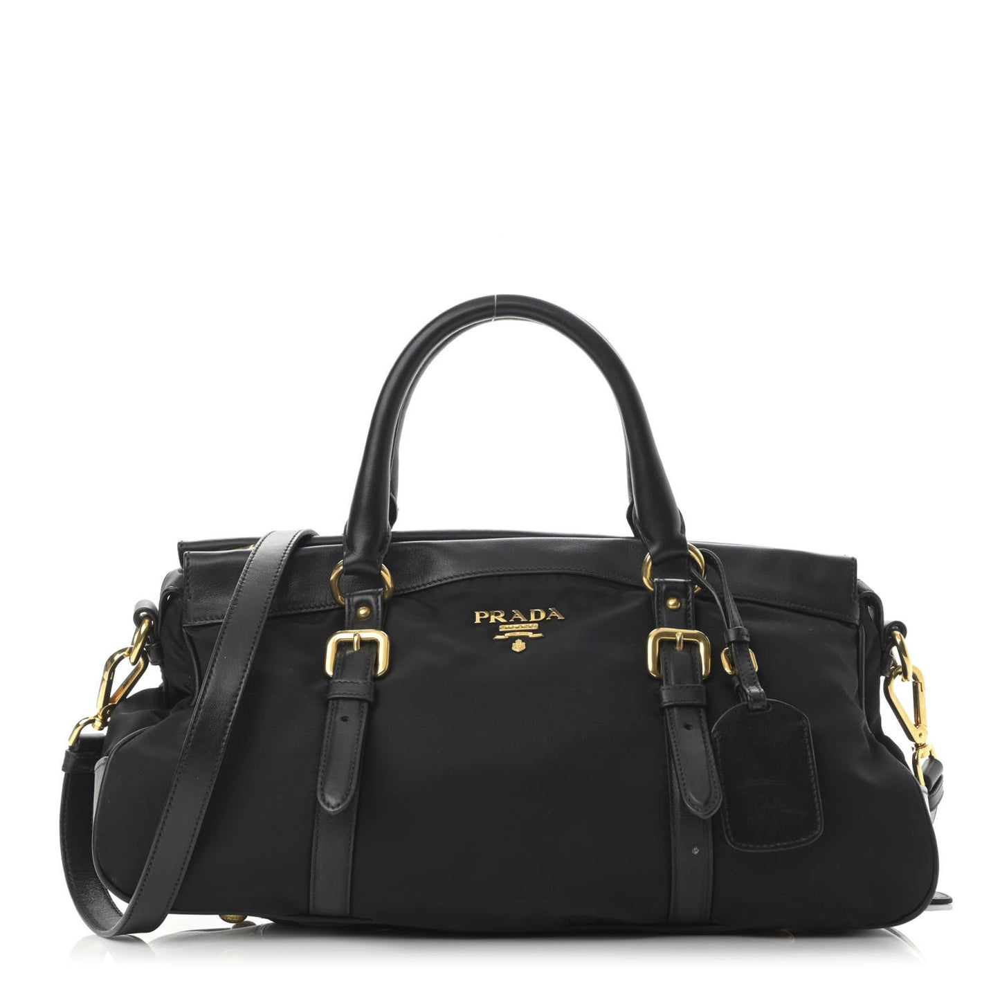 Nylon Tessuto Soft Calfskin Small Shopping Satchel Black