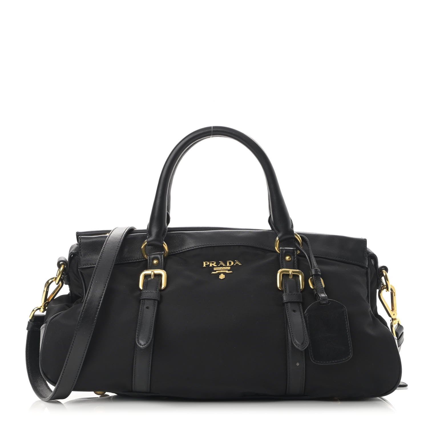 Prada Nylon Tessuto Soft Calfskin Small Shopping Satchel Black 1 of 14