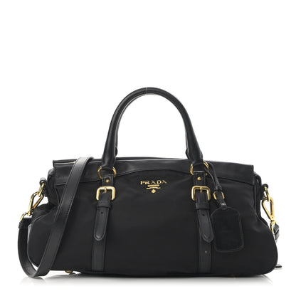 Prada Nylon Tessuto Soft Calfskin Small Shopping Satchel Black 1 of 14