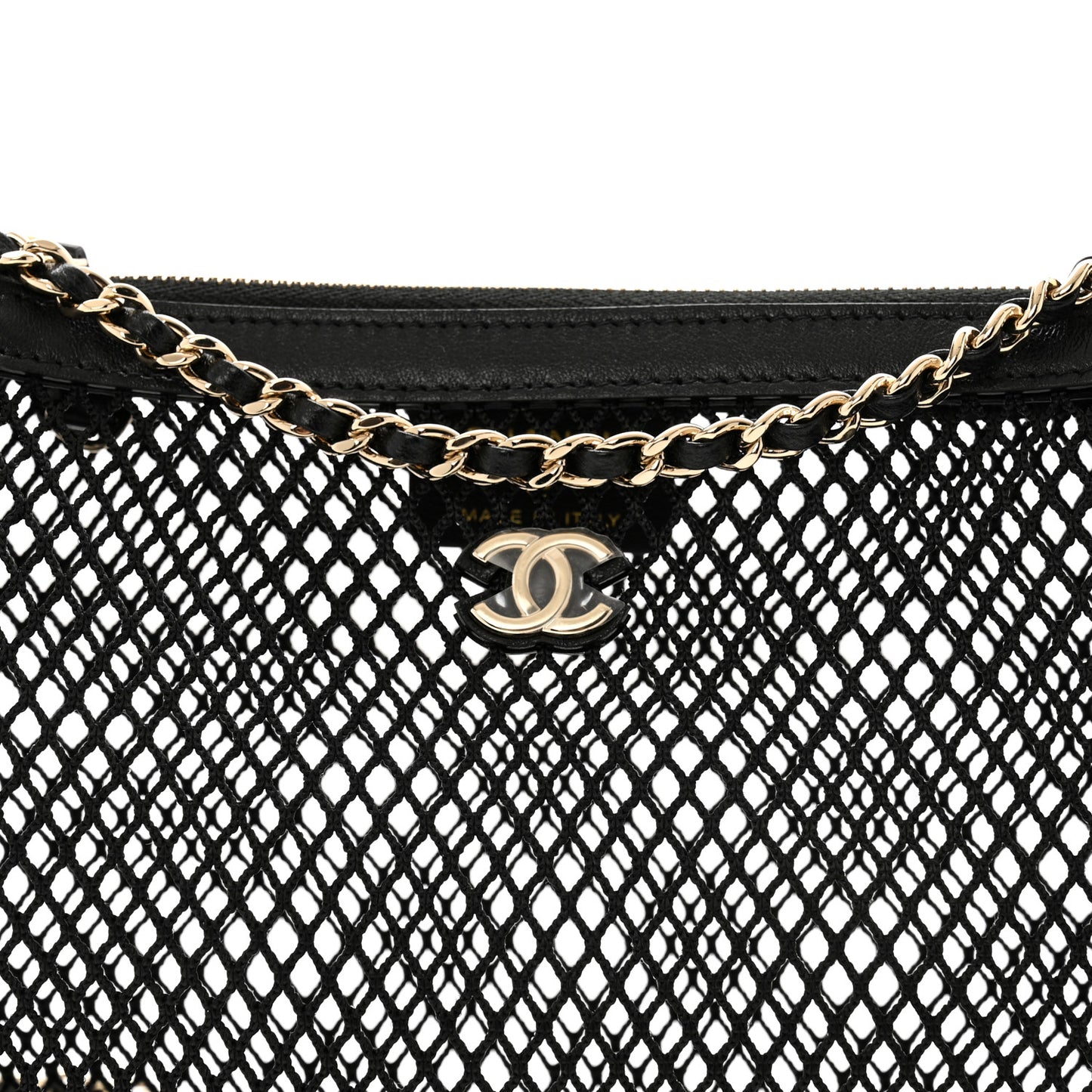 Mesh Shiny Lambskin Clutch With Chain Black