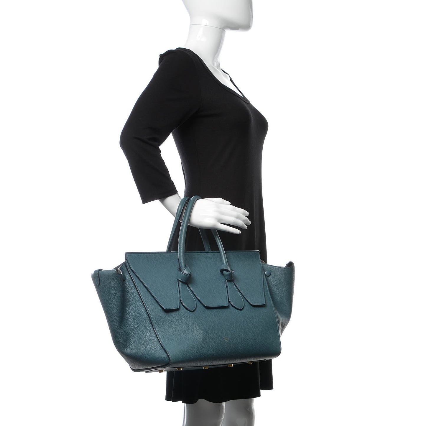 Grained Calfskin Small Tie Knot Tote Denim