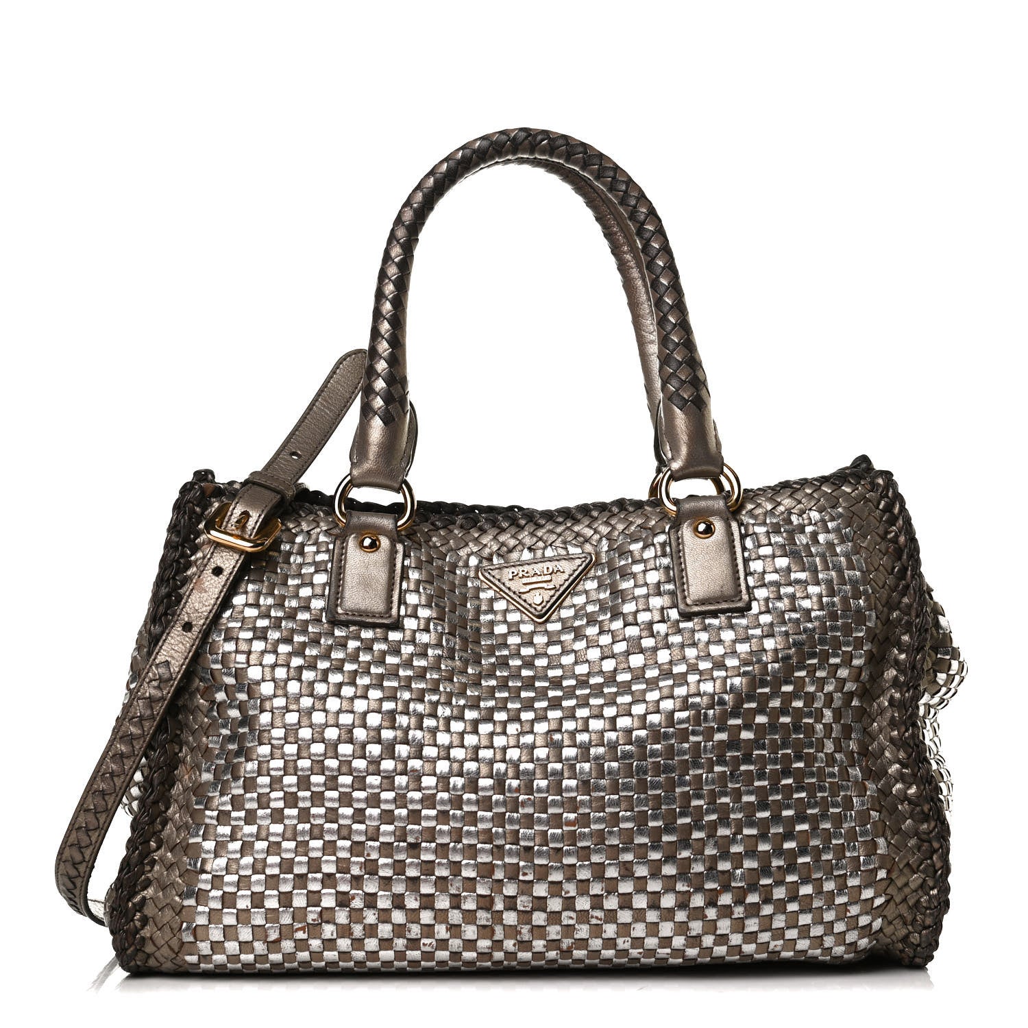 Prada Goatskin Woven Medium Tote Moro 1 of 17