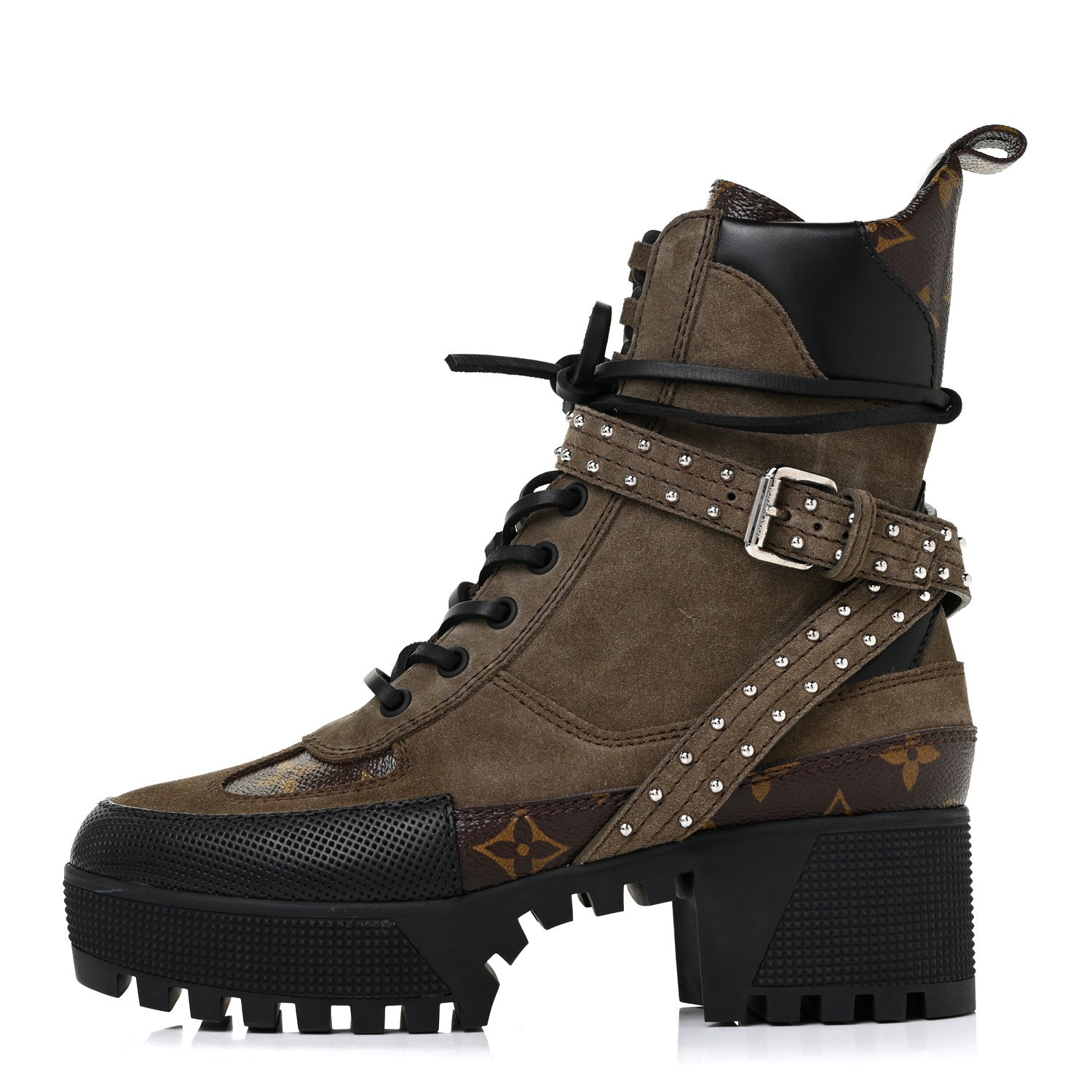 Louis Vuitton Suede Calfskin Monogram Laureate Platform Desert Boots 36 Kaki 1 of 7