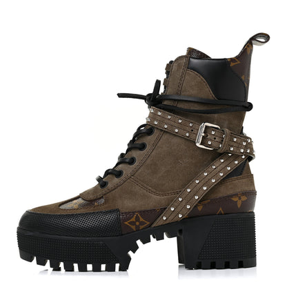 Louis Vuitton Suede Calfskin Monogram Laureate Platform Desert Boots 36 Kaki 1 of 7