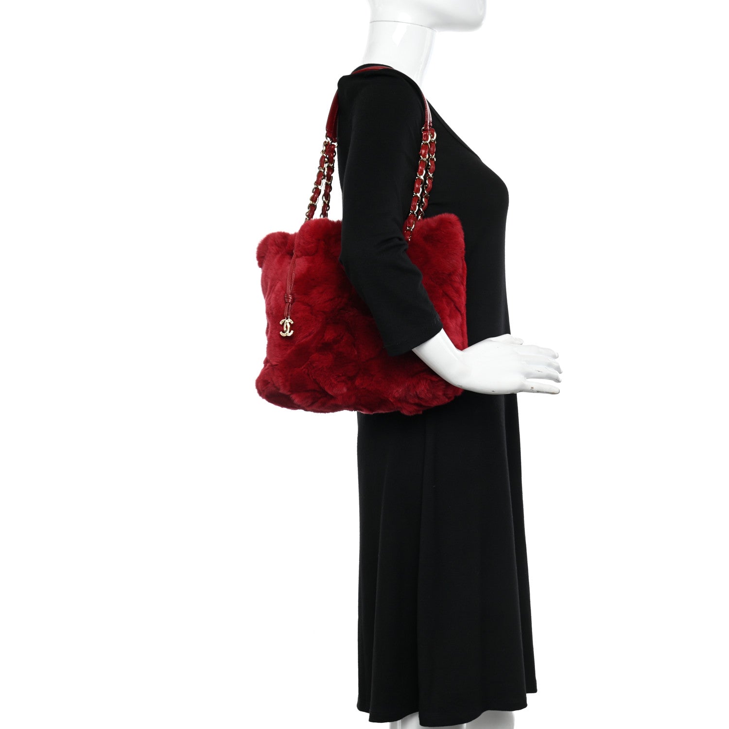 Chanel Rabbit Fur Harlequin Shoulder Bag Red 2 of 10