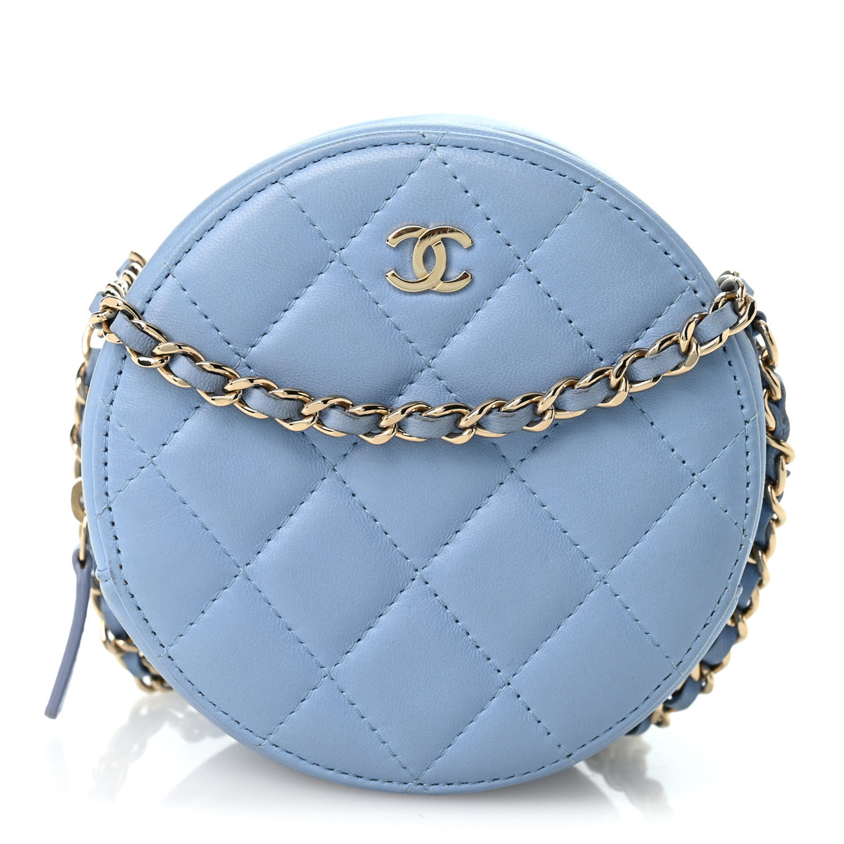 Chanel Lambskin Quilted Round Clutch With Chain Light Blue 1 of 11