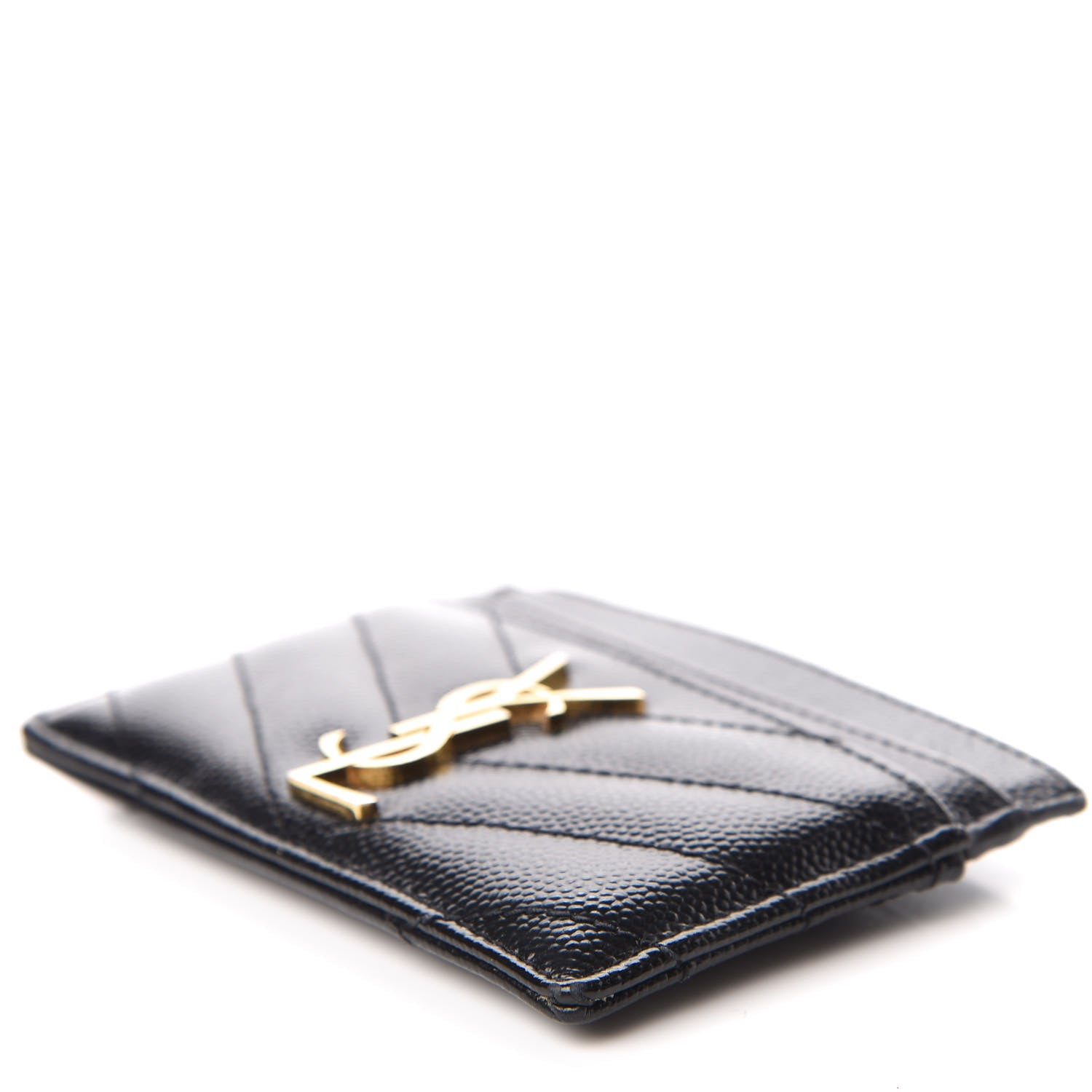 Saint Laurent Grain De Poudre Matelasse Chevron Monogram Credit Card Case Black 9 of 9