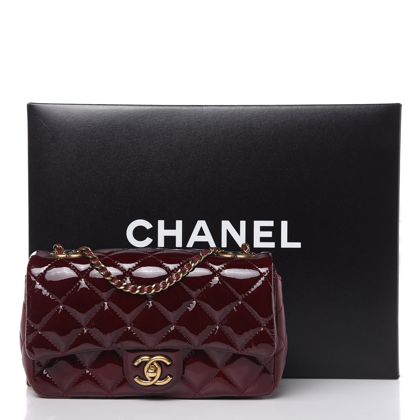 Patent Goatskin Quilted Medium CC Eyelet Flap Burgundy