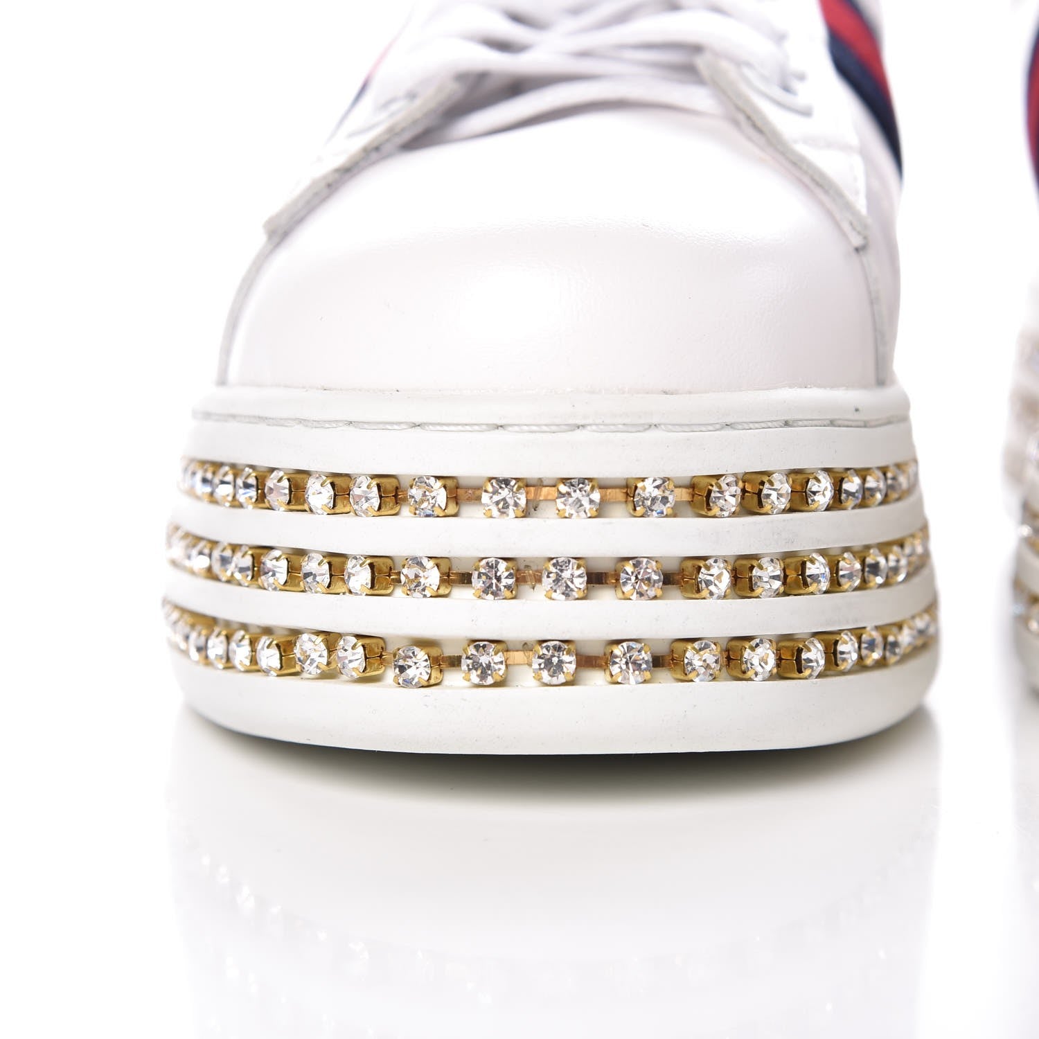 Gucci Calfskin Crystal Web Bee Embroidered Womens Ace Platform Sneakers 37 White 10 of 11