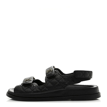 Chanel Grained Calfskin Velcro Dad Sandals 40 Black 1 of 10