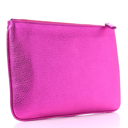 Balenciaga Metallic Goatskin Logo Large Everyday Zip Pouch Rose Fuchsia Black 3 of 8