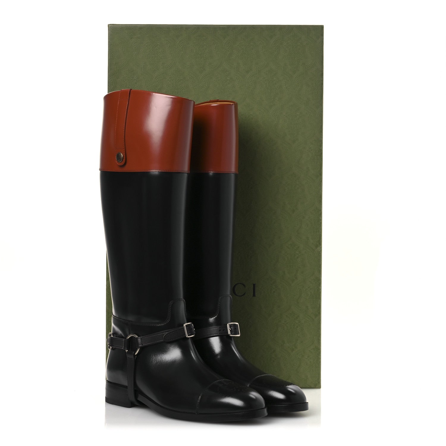 Gucci Cordovan Lux Mens Zelda Harness Riding Boots 10.5 Black Amber Honey 23 of 24