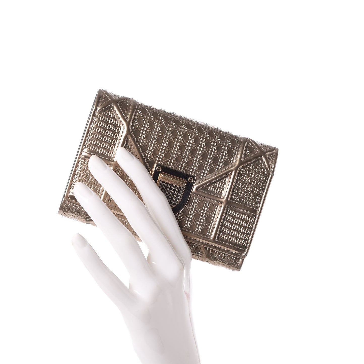 Metallic Patent Micro-Cannage Diorama Elancee Wallet Gold
