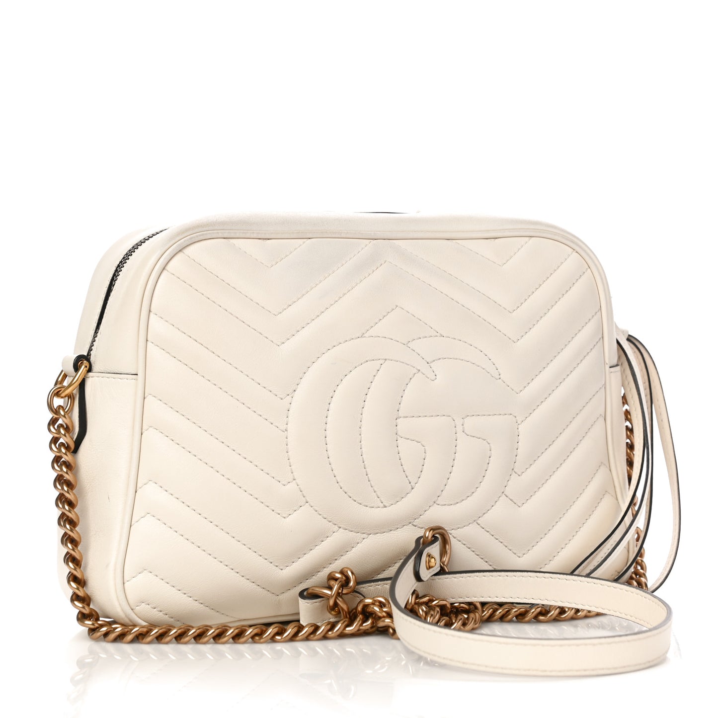 Calfskin Matelasse Medium GG Marmont Chain Shoulder Bag Mystic White
