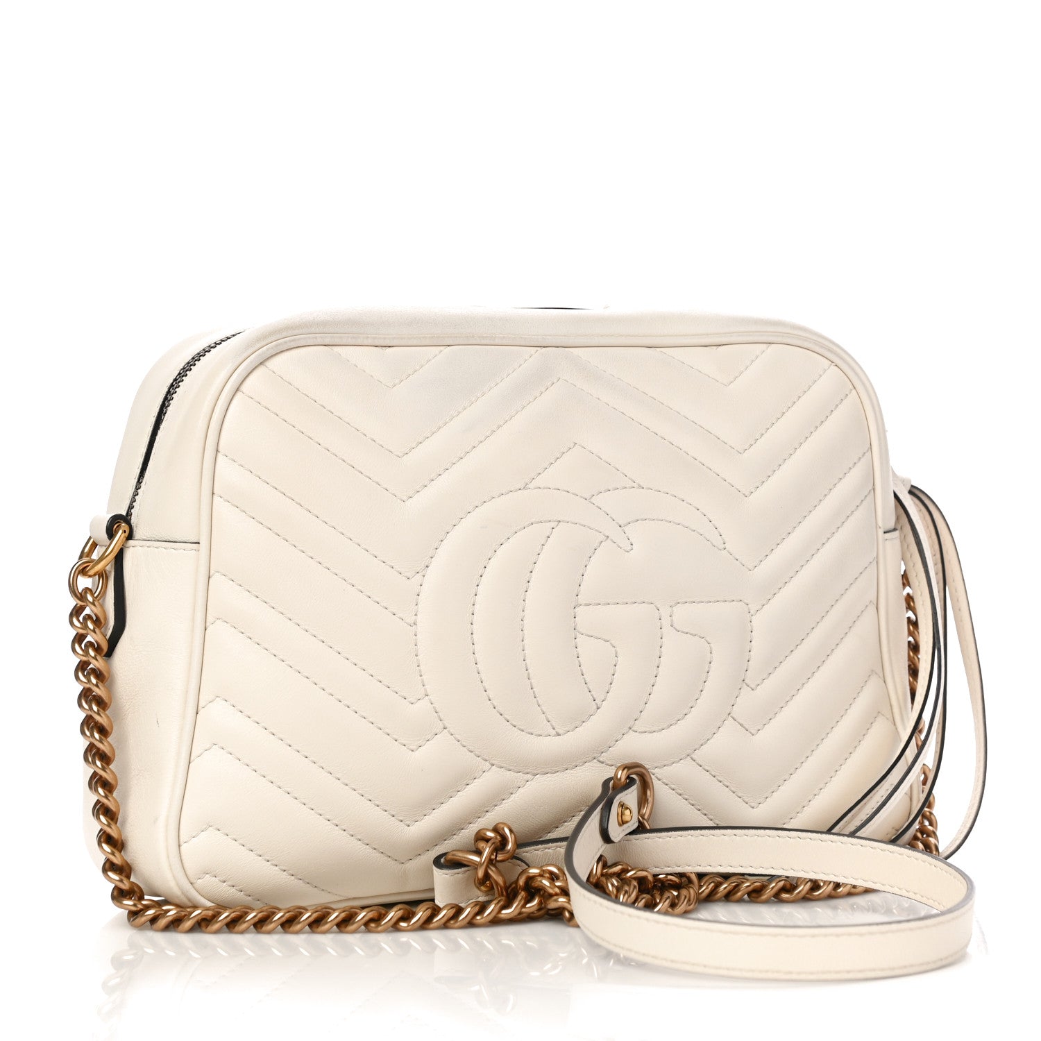 Gucci Calfskin Matelasse Medium GG Marmont Chain Shoulder Bag Mystic White 2 of 14