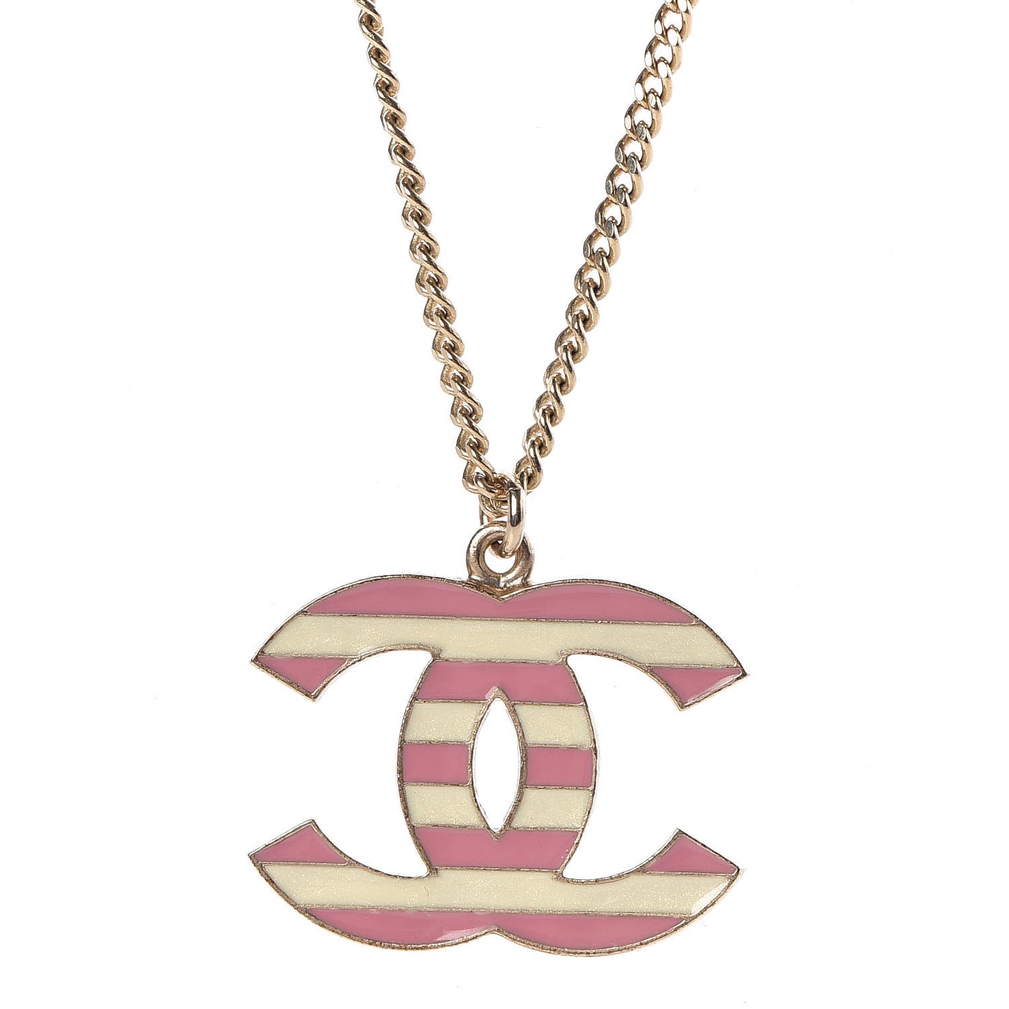 Enamel Striped CC Necklace Gold Ivory Pink
